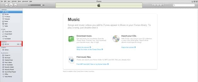 iTunes Devices section